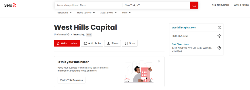 West Hills Capital reviews on Yelp