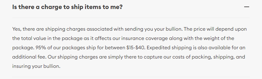 Pacific Precious Metals Fees & Charges