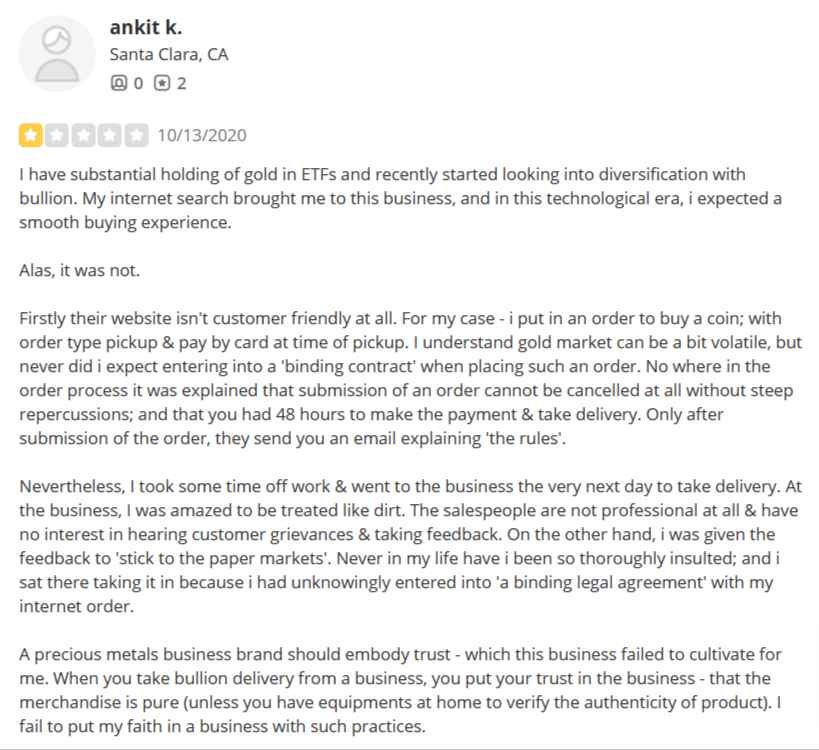 Negative customer review