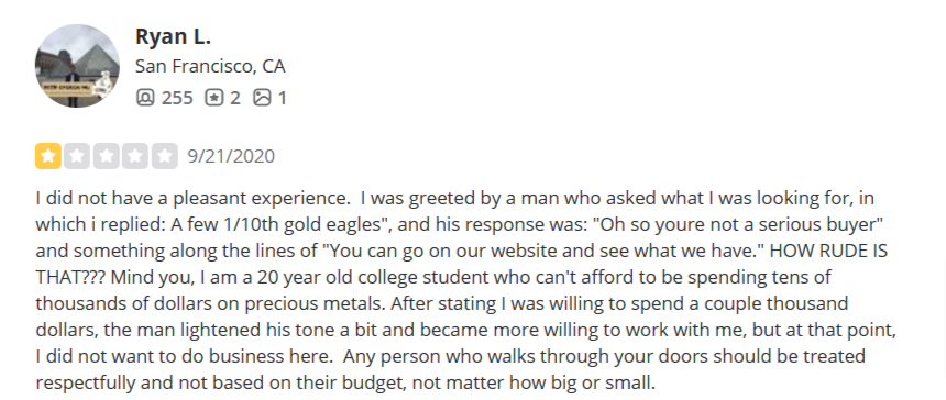 Negative customer review