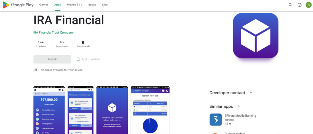 Application of IRA Financial Group on Google Play Store