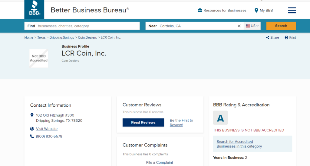 BBB Review of LCR Coin