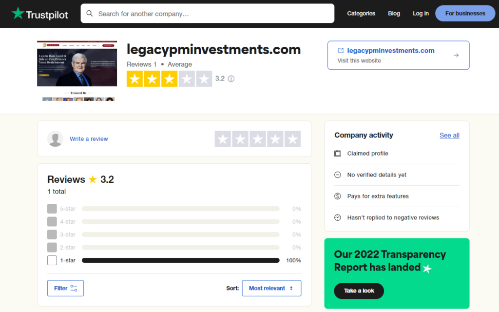 Legacy Precious Metals Reviews & rating on Trustpilot