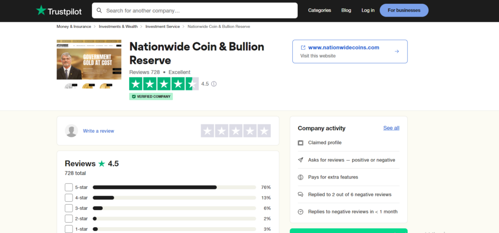 Trustpilot Review of Nationwide Coin Bullion Reserve