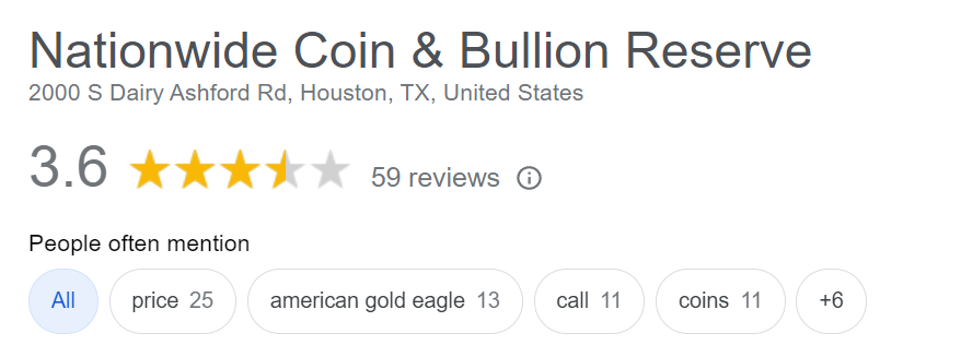 Google Review of Nationwide Coin Bullion Reserve