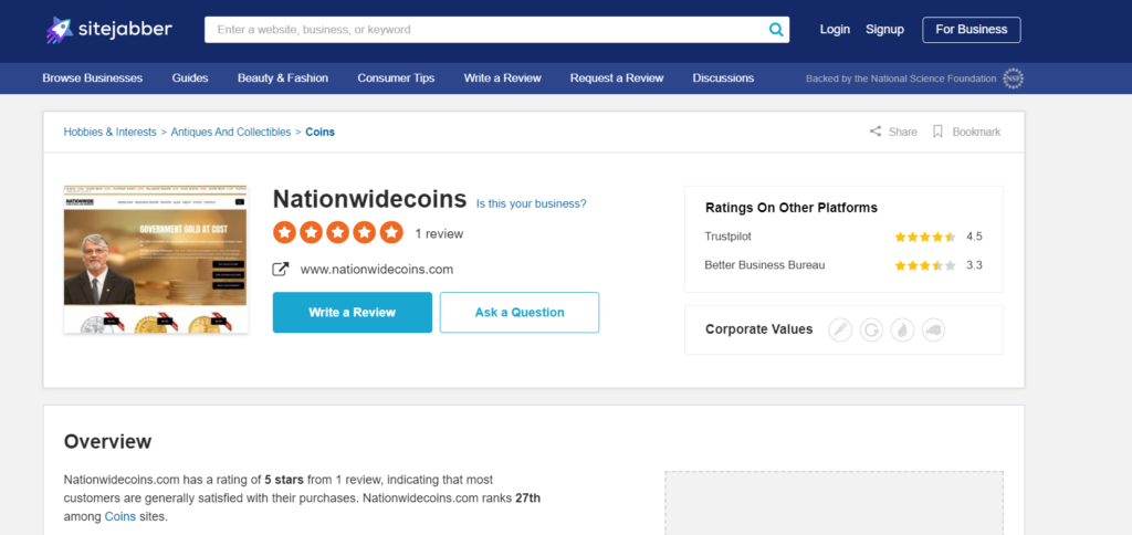 Site jabber Review of Nationwide Coin Bullion Reserve