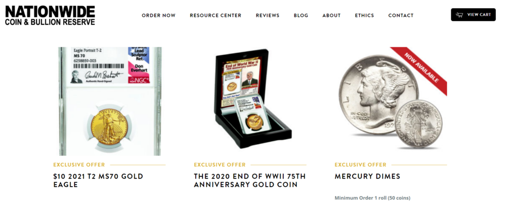 Products offered by Nationwide Coin Bullion Reserve