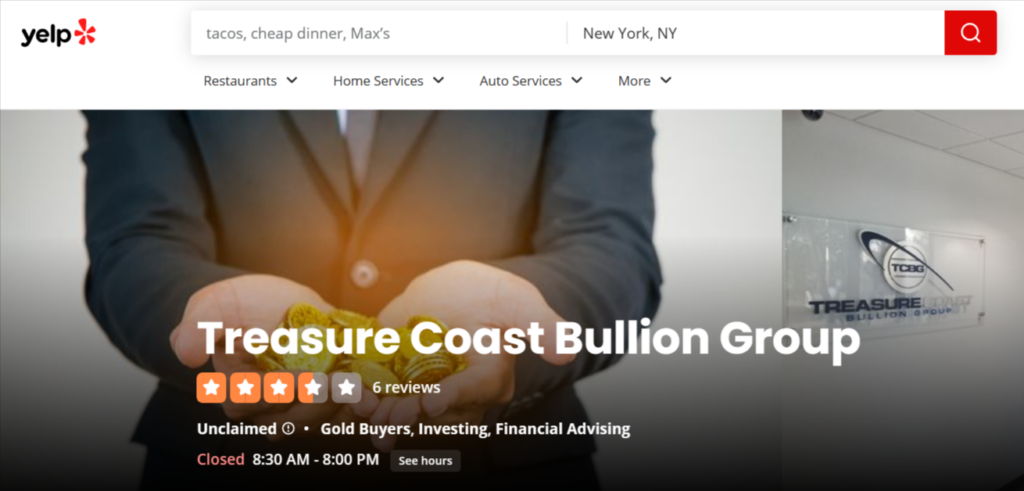 Treasure Coast Bullion Group Rating & review on Yelp
