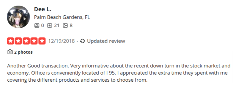 A customer praising the employee of TCBG