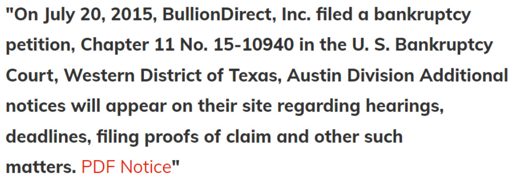 PDF Notice (Lawsuit filed for The Bullion Direct)