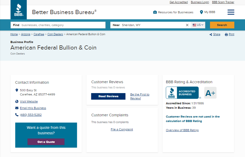 Better Business Bureau Rating & reviews