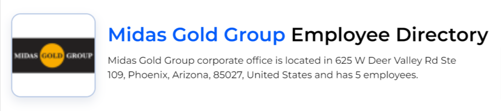 Zoominfo screenshot of Midas