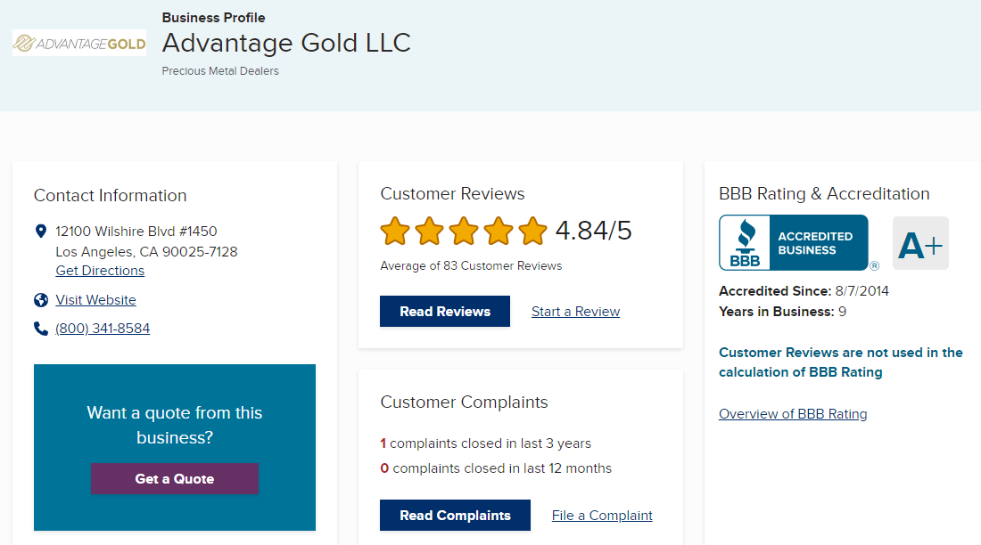 Advantage Gold Complaints on bbb