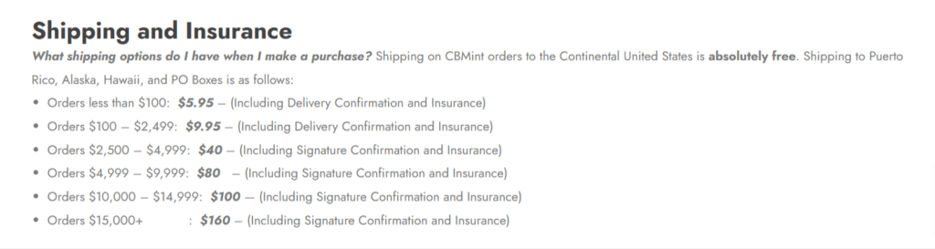 CBMint Shipping charges