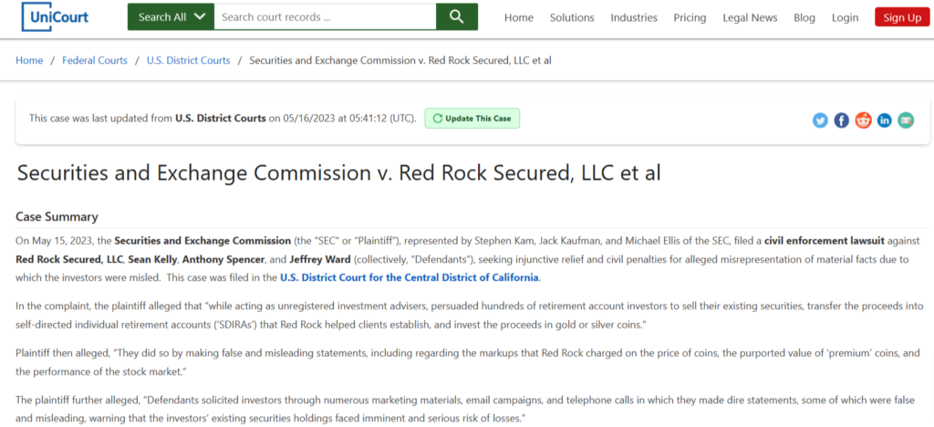 SEC lawsuit against Red rock Secured 