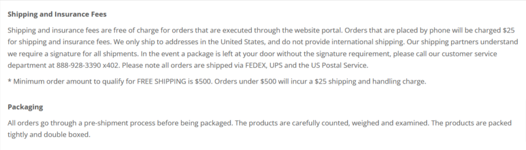 Midwest Bullion Exchange shipping charges