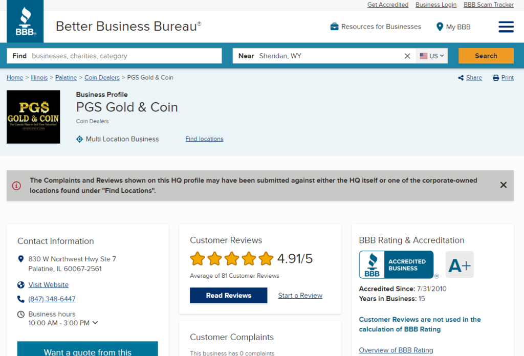 PGS Gold And Coin Rating & Review on Better Business Bureau