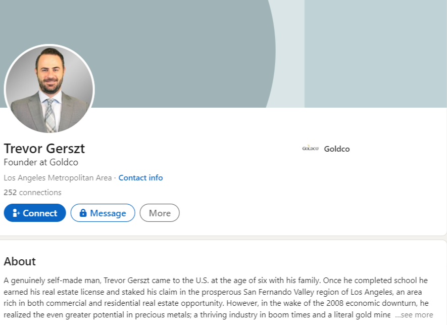 Trevor Gerszt Goldco LinkedIn profile