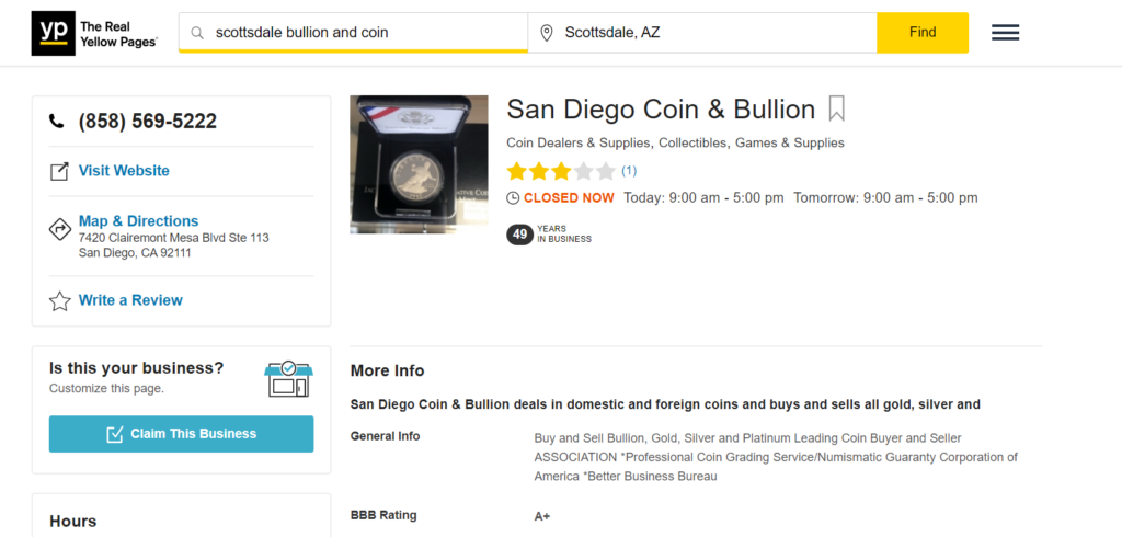 San Diego Coin and Bullion reviews