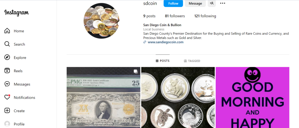 San Diego Coin and Bullion Instagram