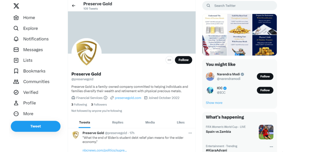 Preserve Gold Twitter 