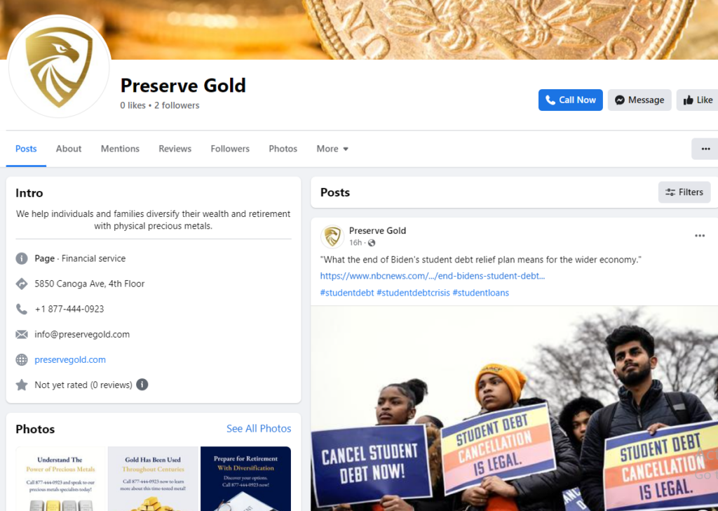 Preserve Gold Facebook
