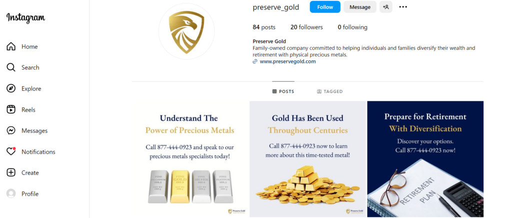 Preserve Gold instagram