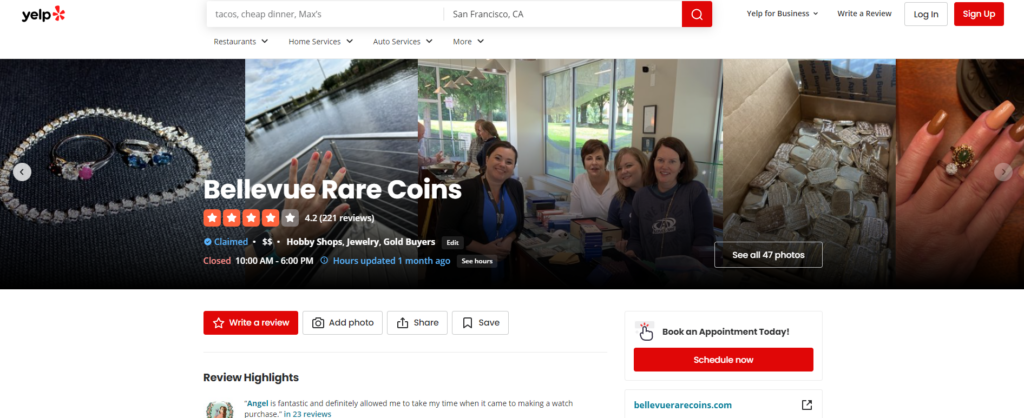 Bellevue Rare Coins reviews on Yelp