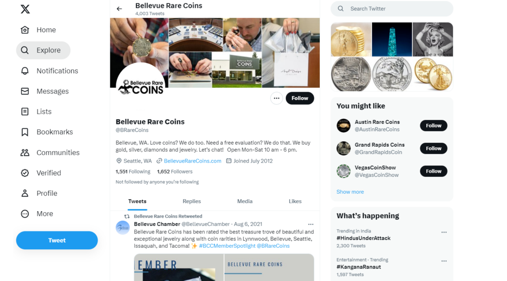 Bellevue Rare Coins Twitter account 