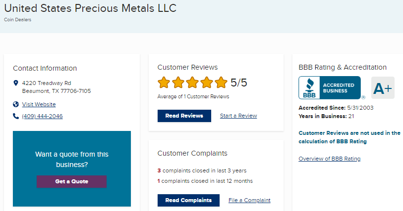 US Precious Metals Complaints