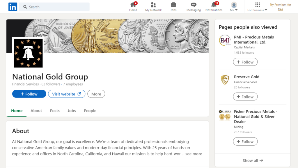National Gold Group LinkedIn page