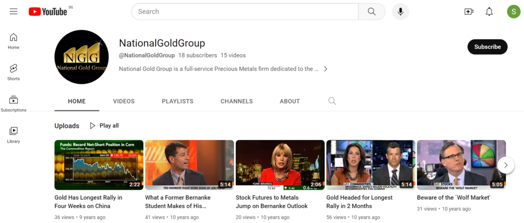 National Gold Group YouTube channel 
