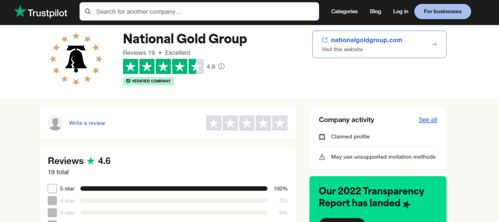 National Gold Group ratings Trustpilot 