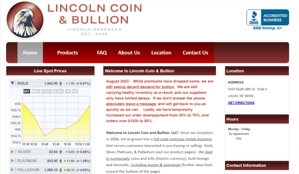 Lincoln Coin & Bullion website