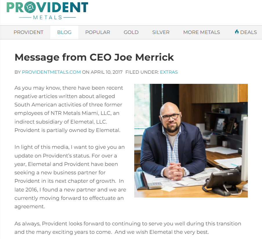 Joe Merrick Provident Metals