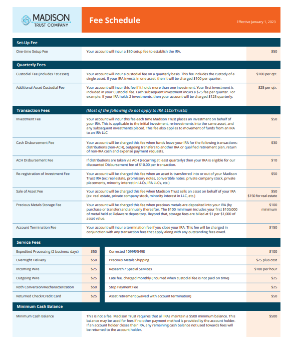 Madison Trust Company Fees
