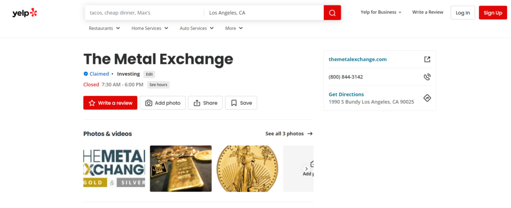 The Metal Exchange ratings on Yelp