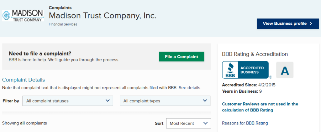 Madison Trust Company BBB