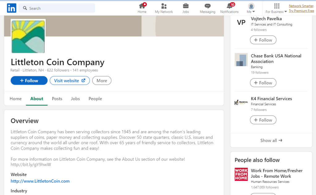 Littleton Coin Company LinkedIn page