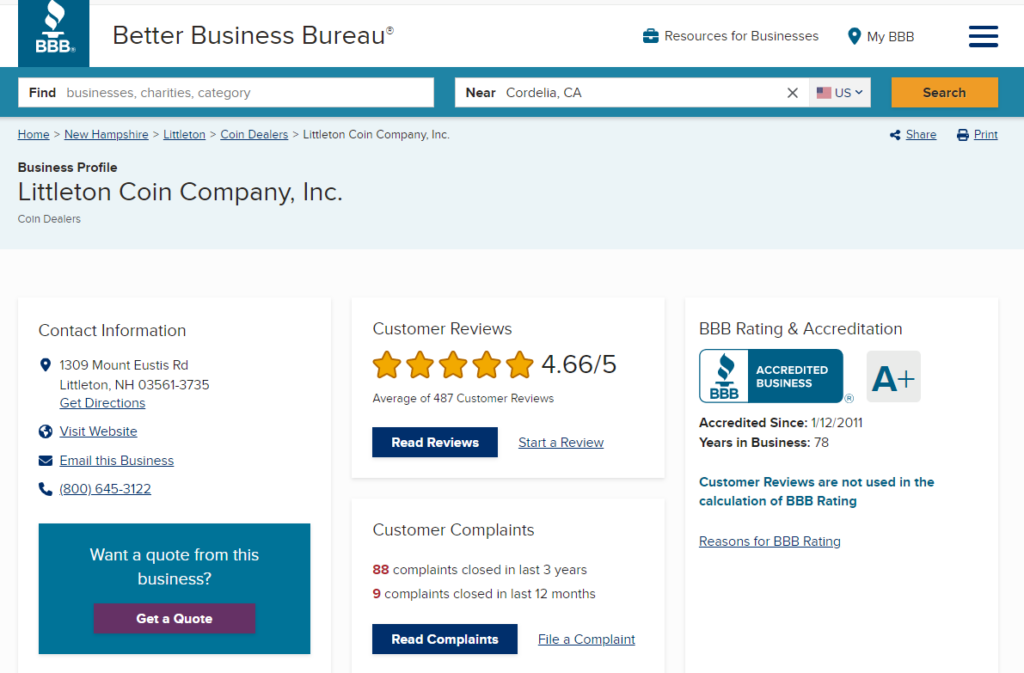 Littleton Coin Company Reviews on BBB