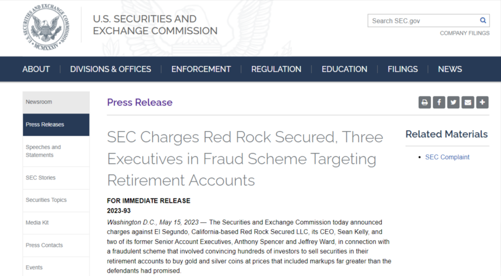 SEC lawsuit against Sean Kelly Red Rock Secured 