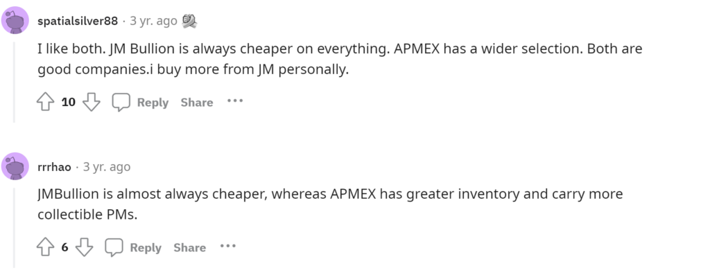 JM Bullion vs Apmex reddit discussion