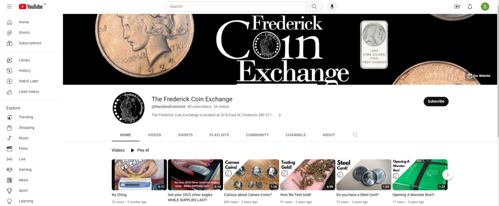 Frederick Coin Exchange YouTube 