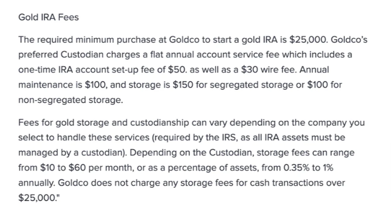 Goldco Fees and charges 