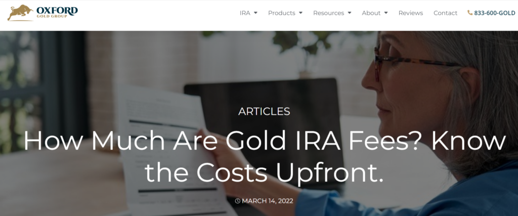 Oxford Gold IRA Fees and charges 