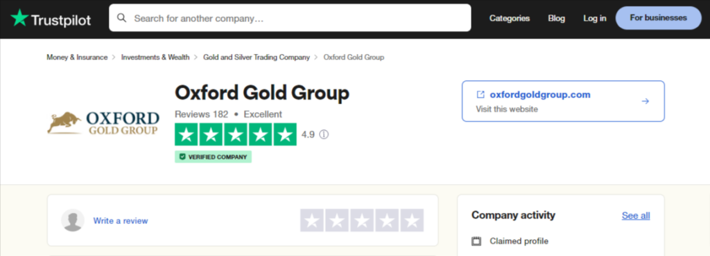 Oxford Gold Group Ratings on Trustpilot 