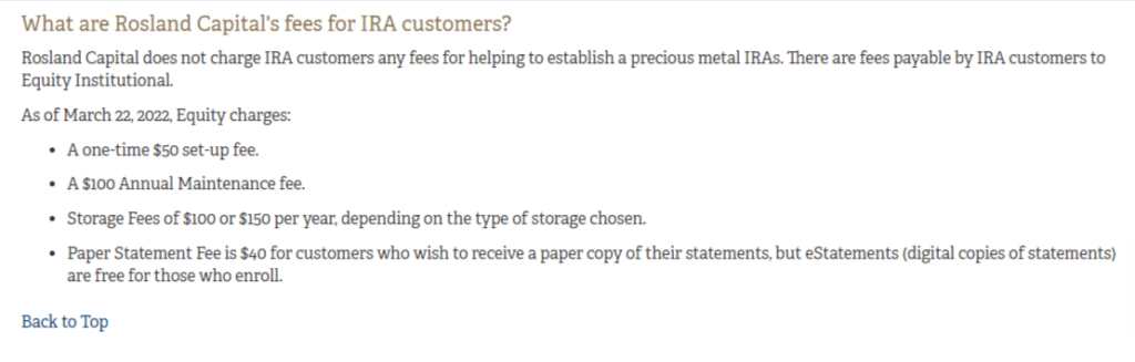 Rosland fees and charges 