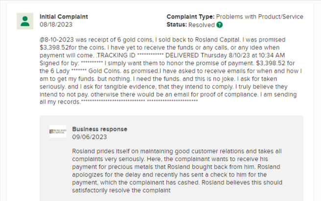 Complaint against Rosland 