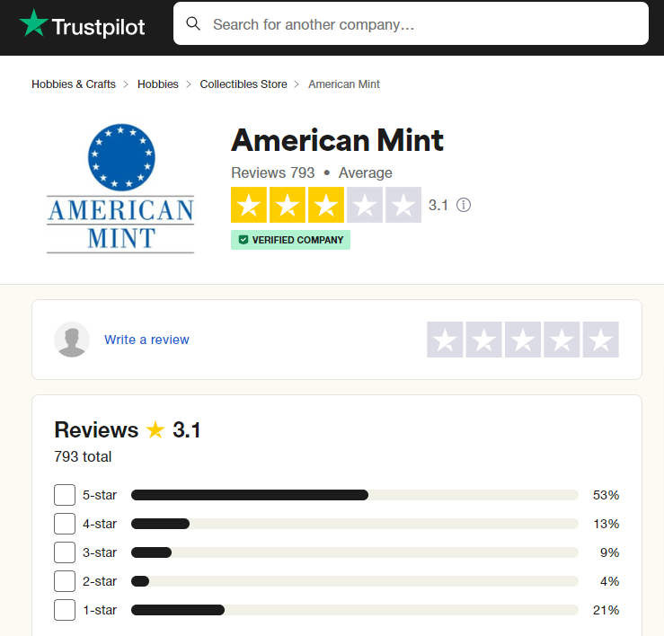 Trustpilot rating and review 