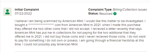 American Mint complaint 